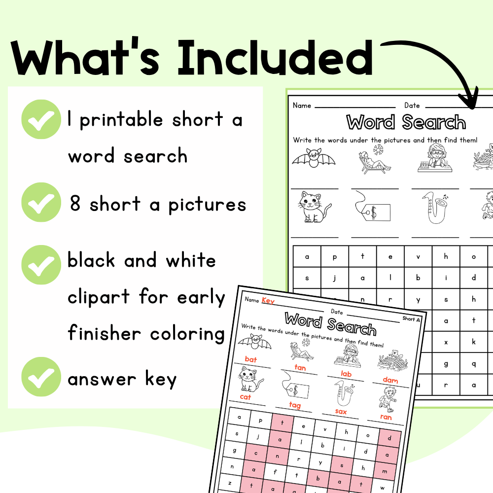 Short A Word Search