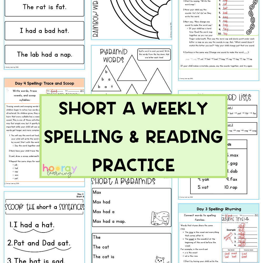 Short A Weekly Spelling & Reading Practice