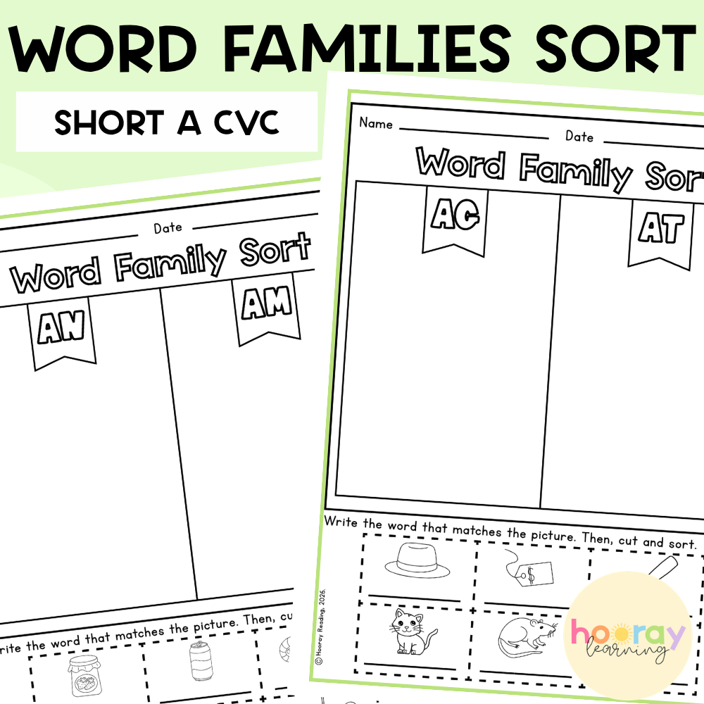Short A Word Families Sort