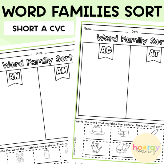 Short A Word Families Sort