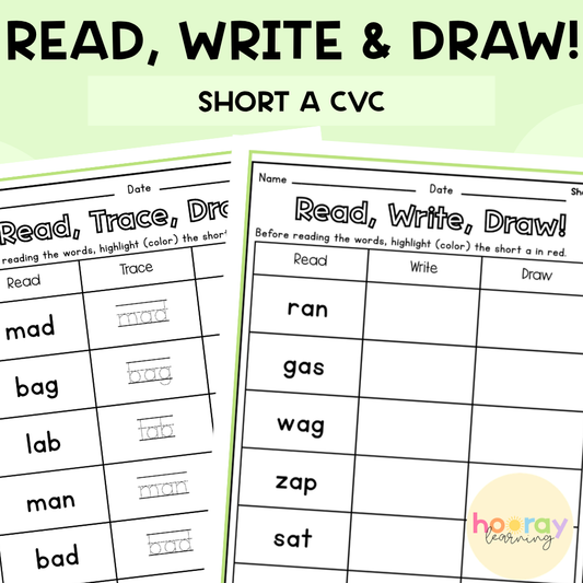 Short A Read, Write & Draw (+ Tracing!)